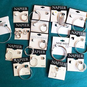 2/20$ NWT Lot of 19 mismatch single hoop round earring silver tone